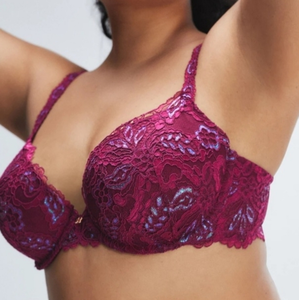 Savage X Fenty Romantic Corded Metallic Lace Padded Demi Bra 38DD